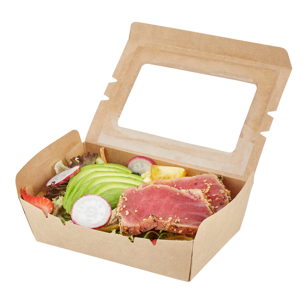 Cafe Vision 21 oz Kraft Paper Small Take Out Container - Hinge Lock - 6 1/4'' x 4'' x 1 3/4'' - 200 count box