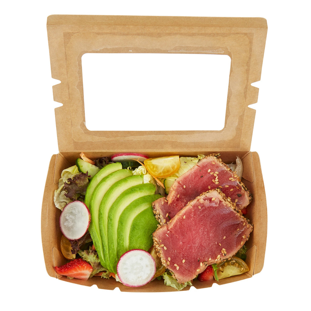 Cafe Vision 21 oz Kraft Paper Small Take Out Container - Hinge Lock - 6 1/4'' x 4'' x 1 3/4'' - 200 count box