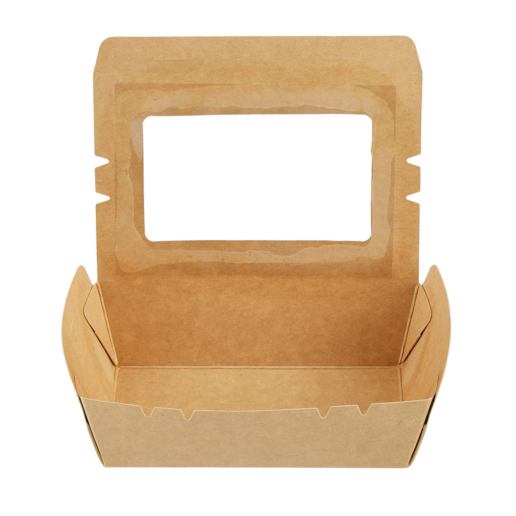 Cafe Vision 21 oz Kraft Paper Small Take Out Container - Hinge Lock - 6 1/4'' x 4'' x 1 3/4'' - 200 count box