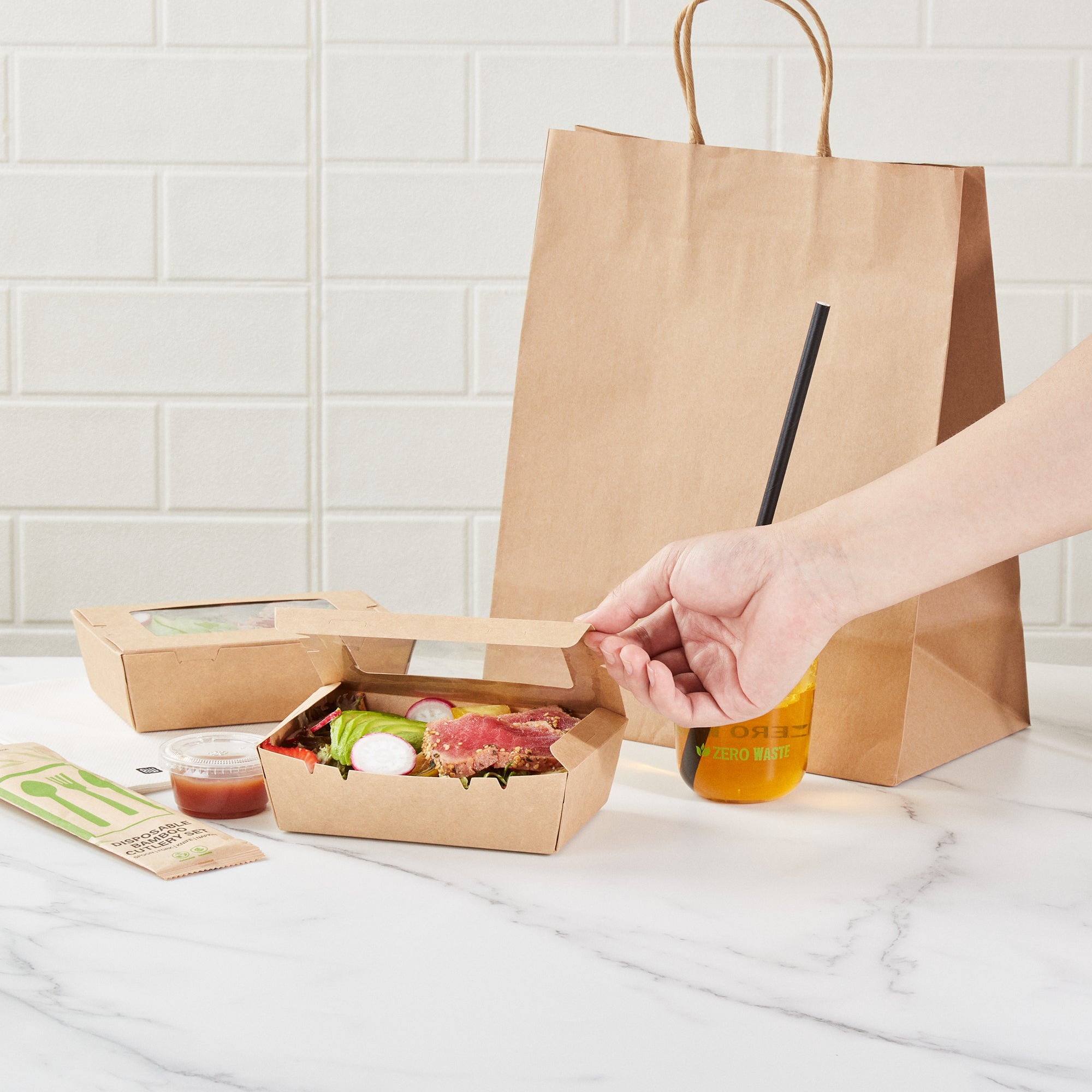 Cafe Vision 21 oz Kraft Paper Small Take Out Container - Hinge Lock - 6 1/4'' x 4'' x 1 3/4'' - 200 count box
