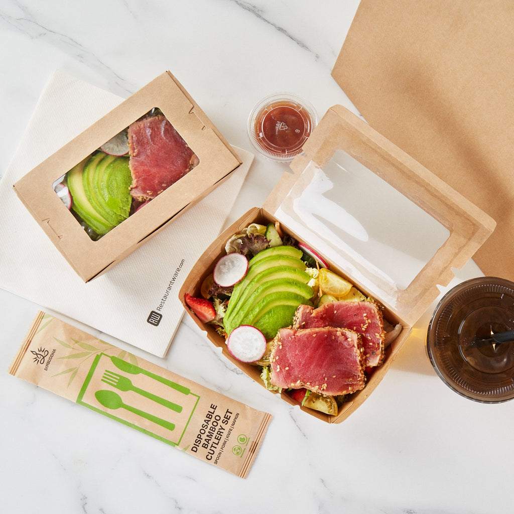 Cafe Vision 21 oz Kraft Paper Small Take Out Container - Hinge Lock - 6 1/4'' x 4'' x 1 3/4'' - 200 count box
