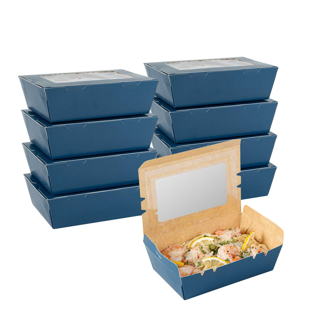 Cafe Vision 21 oz Midnight Blue Paper Small Take Out Container - Hinge Lock - 6 1/4" x 4" x 1 3/4" - 200 count box