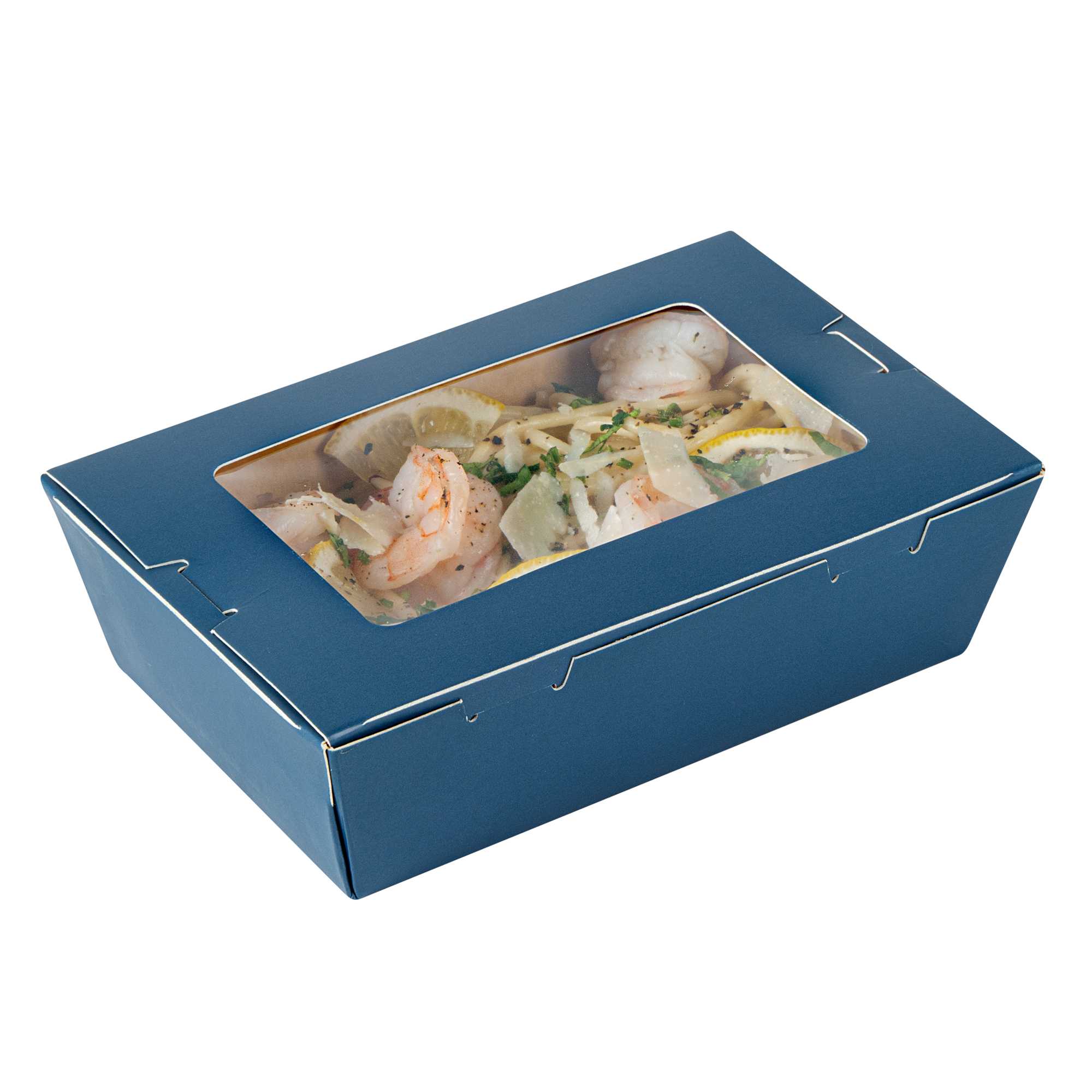 Cafe Vision 21 oz Midnight Blue Paper Small Take Out Container - Hinge Lock - 6 1/4" x 4" x 1 3/4" - 50 count box