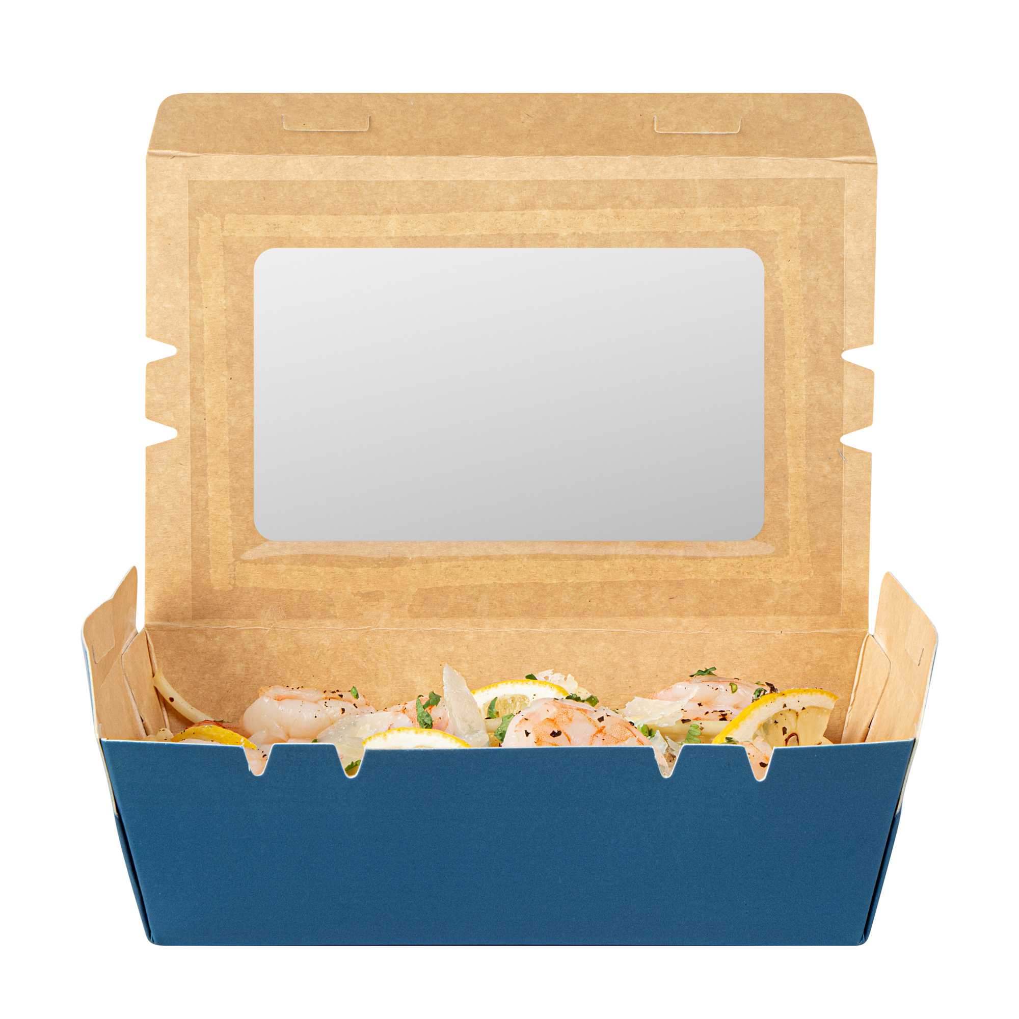 Cafe Vision 21 oz Midnight Blue Paper Small Take Out Container - Hinge Lock - 6 1/4" x 4" x 1 3/4" - 50 count box