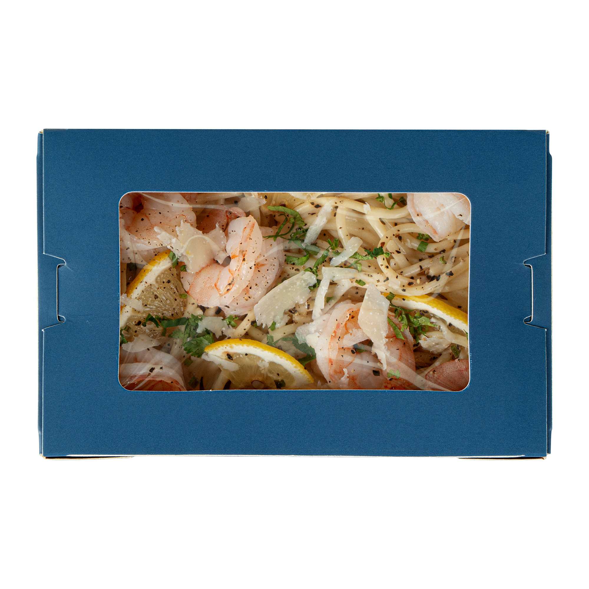 Cafe Vision 21 oz Midnight Blue Paper Small Take Out Container - Hinge Lock - 6 1/4" x 4" x 1 3/4" - 50 count box