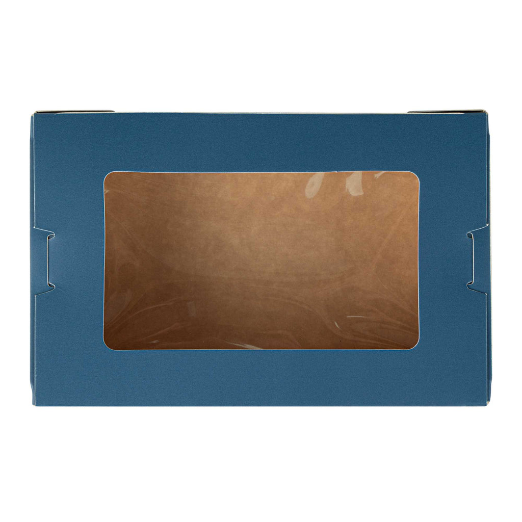 Cafe Vision 21 oz Midnight Blue Paper Small Take Out Container - Hinge Lock - 6 1/4" x 4" x 1 3/4" - 50 count box