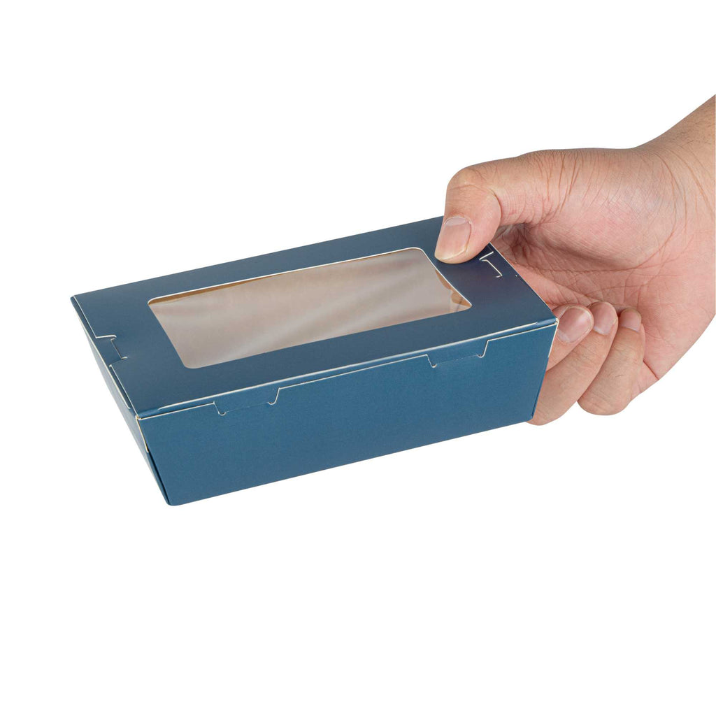 Cafe Vision 21 oz Midnight Blue Paper Small Take Out Container - Hinge Lock - 6 1/4" x 4" x 1 3/4" - 200 count box