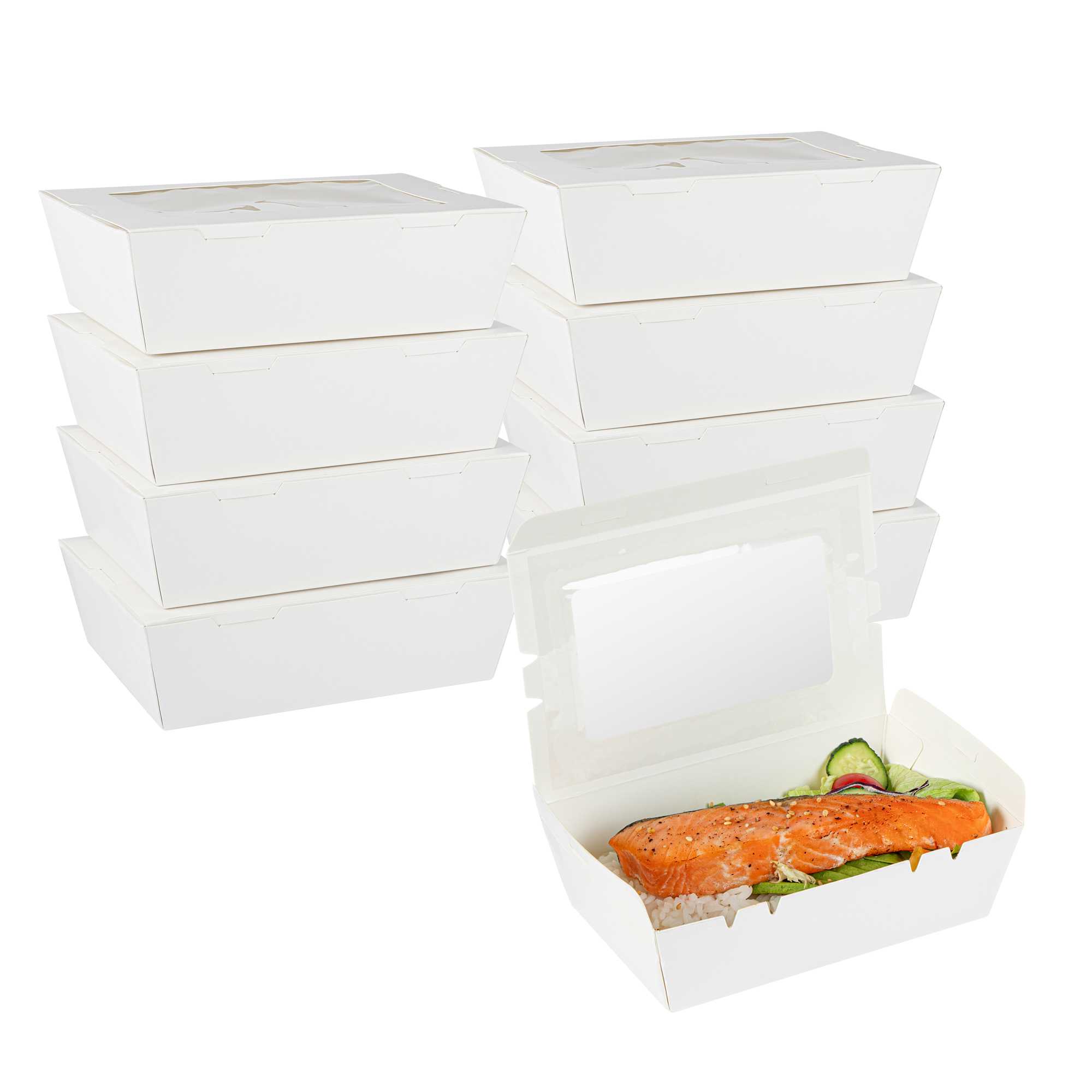 Cafe Vision 21 oz White Paper Small Take Out Container - Hinge Lock - 6 1/4" x 4" x 1 3/4" - 50 count box