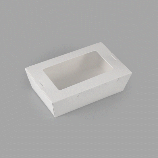 Cafe Vision 21 oz White Paper Small Take Out Container - Hinge Lock - 6 1/4" x 4" x 1 3/4" - 50 count box