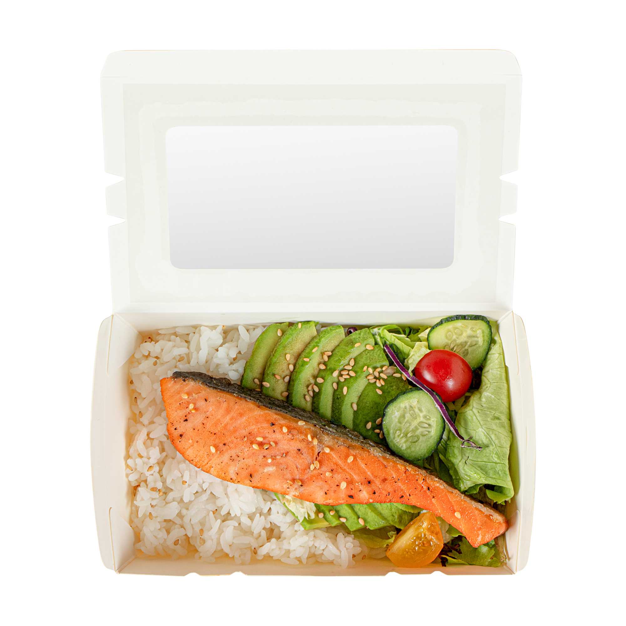 Cafe Vision 21 oz White Paper Small Take Out Container - Hinge Lock - 6 1/4" x 4" x 1 3/4" - 200 count box