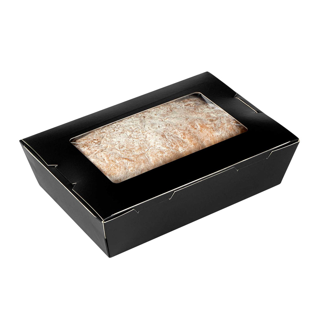 Cafe Vision 42 oz Black Paper Medium Take Out Container - Hinge Lock - 8" x 5 1/2" x 2" - 200 count box
