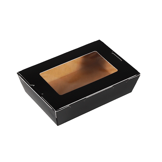 Cafe Vision 42 oz Black Paper Medium Take Out Container - Hinge Lock - 8" x 5 1/2" x 2" - 50 count box