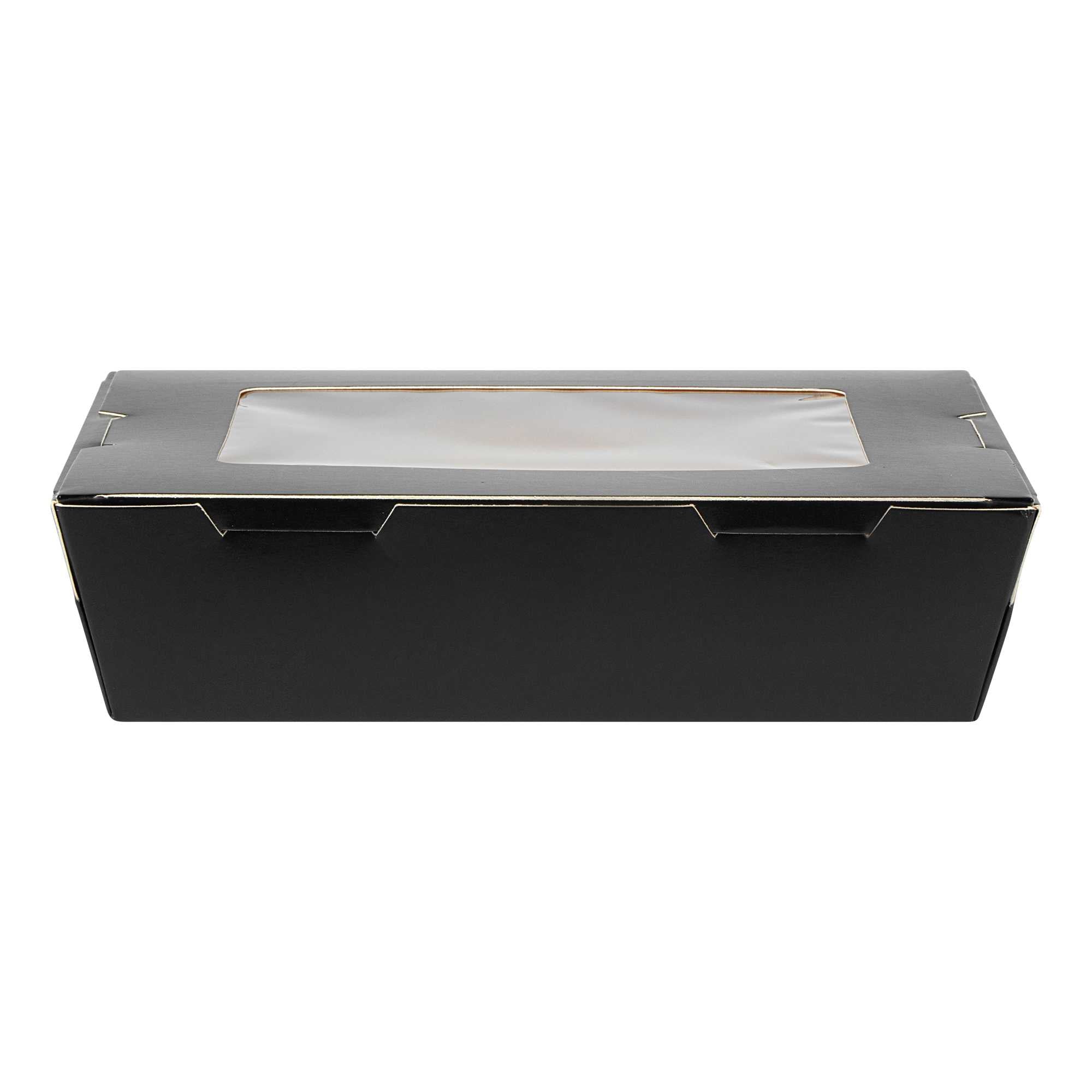 Cafe Vision 42 oz Black Paper Medium Take Out Container - Hinge Lock - 8" x 5 1/2" x 2" - 50 count box