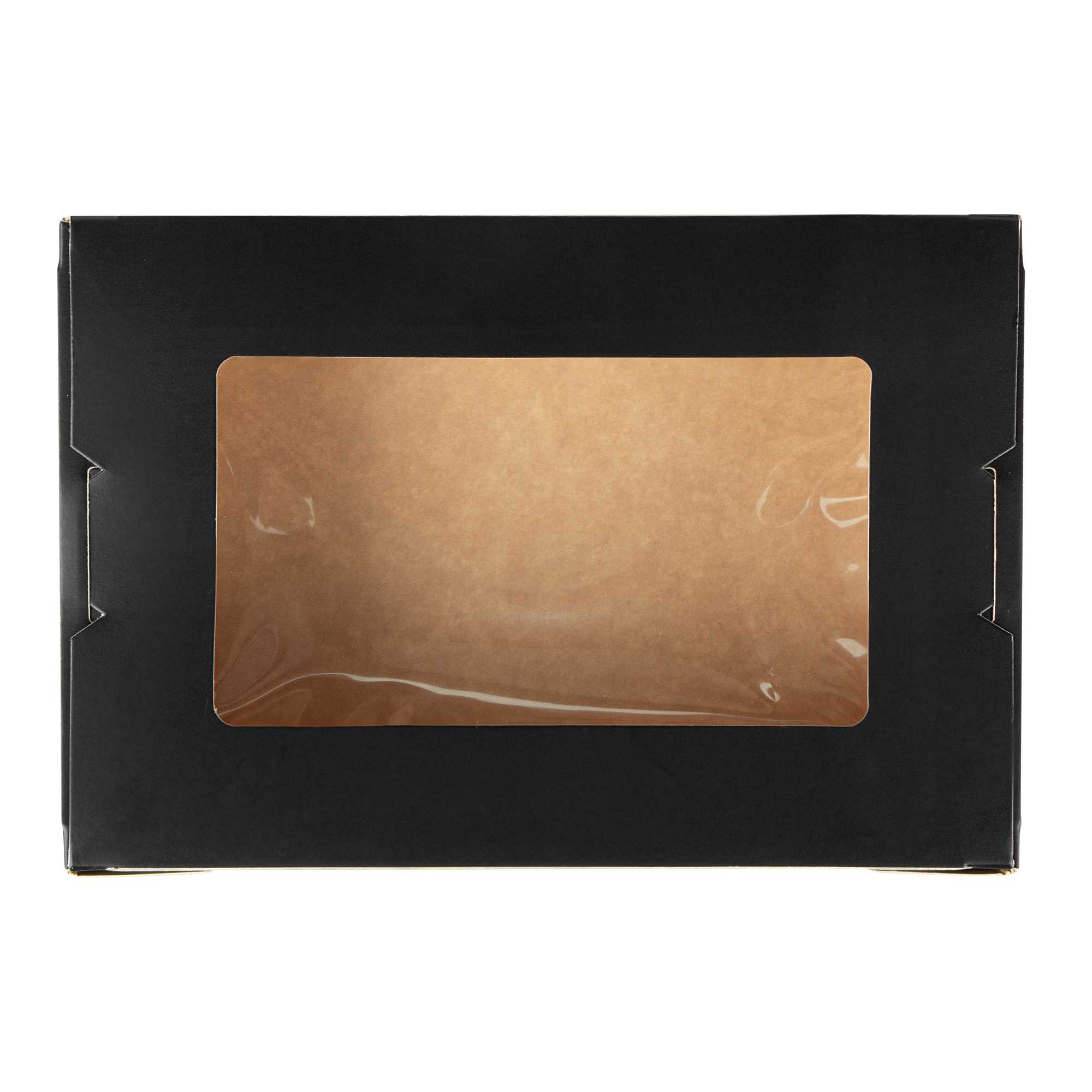 Cafe Vision 42 oz Black Paper Medium Take Out Container - Hinge Lock - 8" x 5 1/2" x 2" - 50 count box