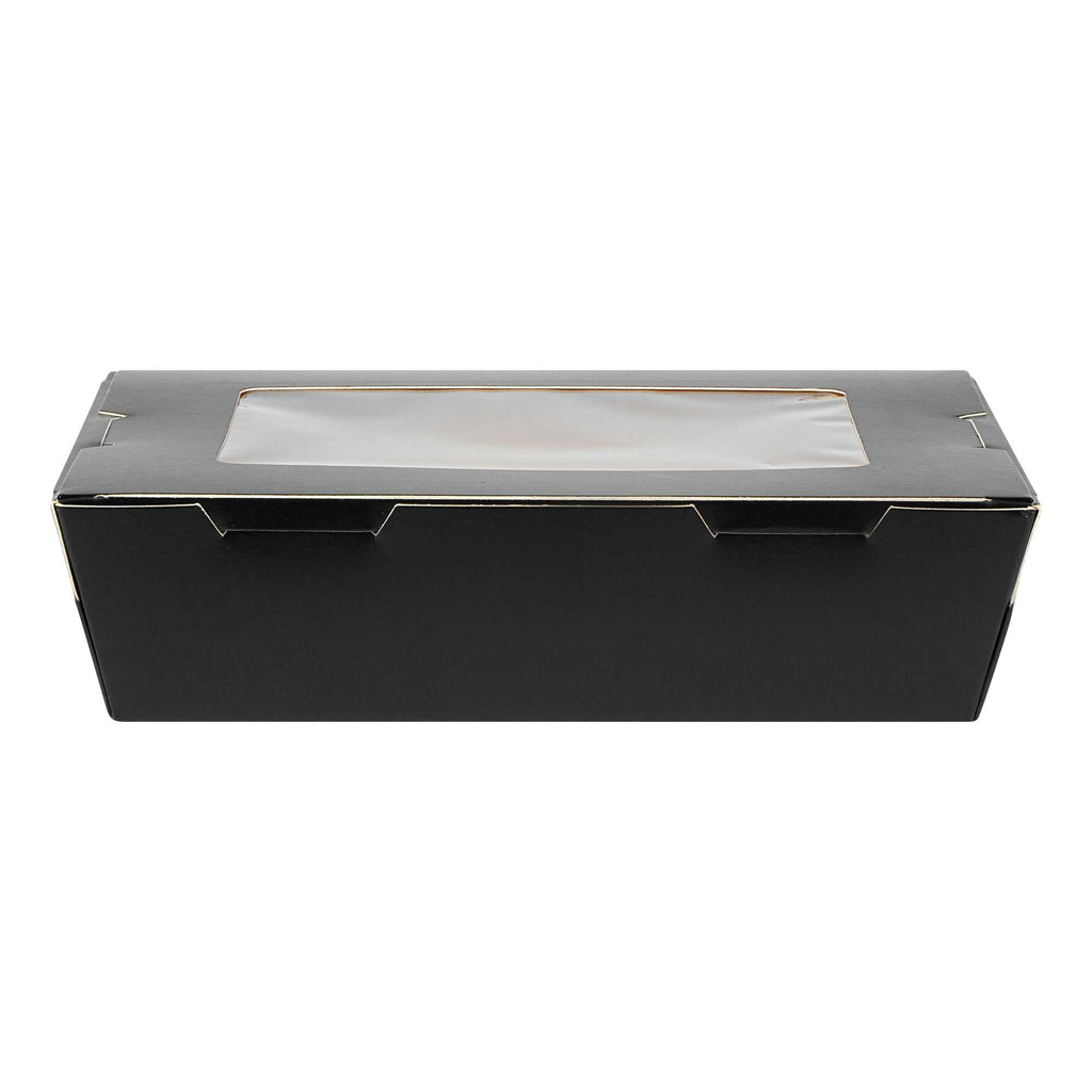 Cafe Vision 42 oz Black Paper Medium Take Out Container - Hinge Lock - 8" x 5 1/2" x 2" - 200 count box