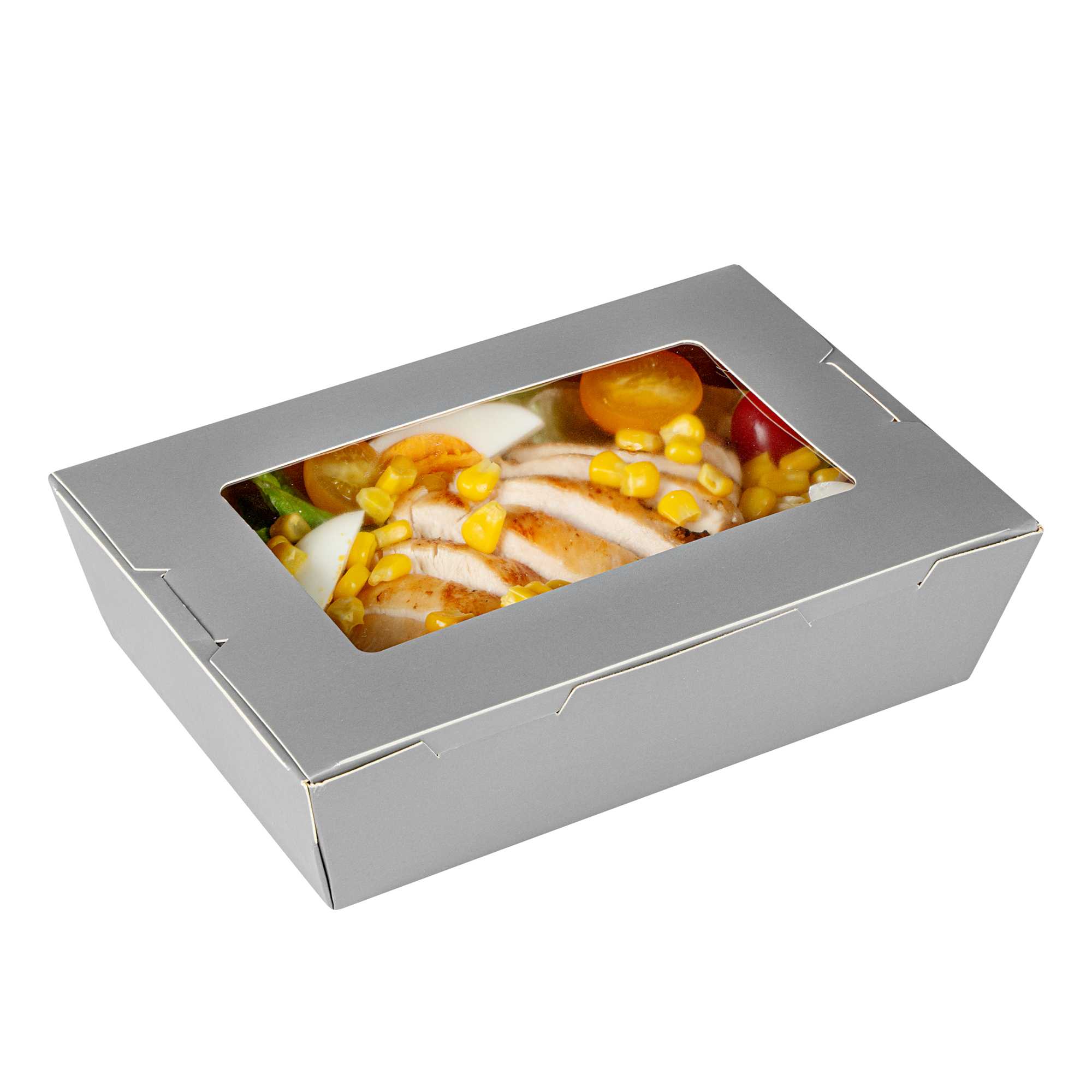 Cafe Vision 42 oz Gray Paper Take Out Container - Hinge Lock - 8" x 5 1/2" x 2" - 200 count box
