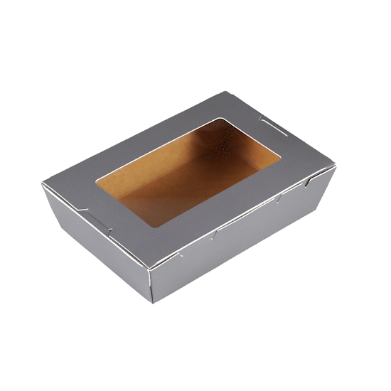 Cafe Vision 42 oz Gray Paper Take Out Container - Hinge Lock - 8" x 5 1/2" x 2" - 50 count box