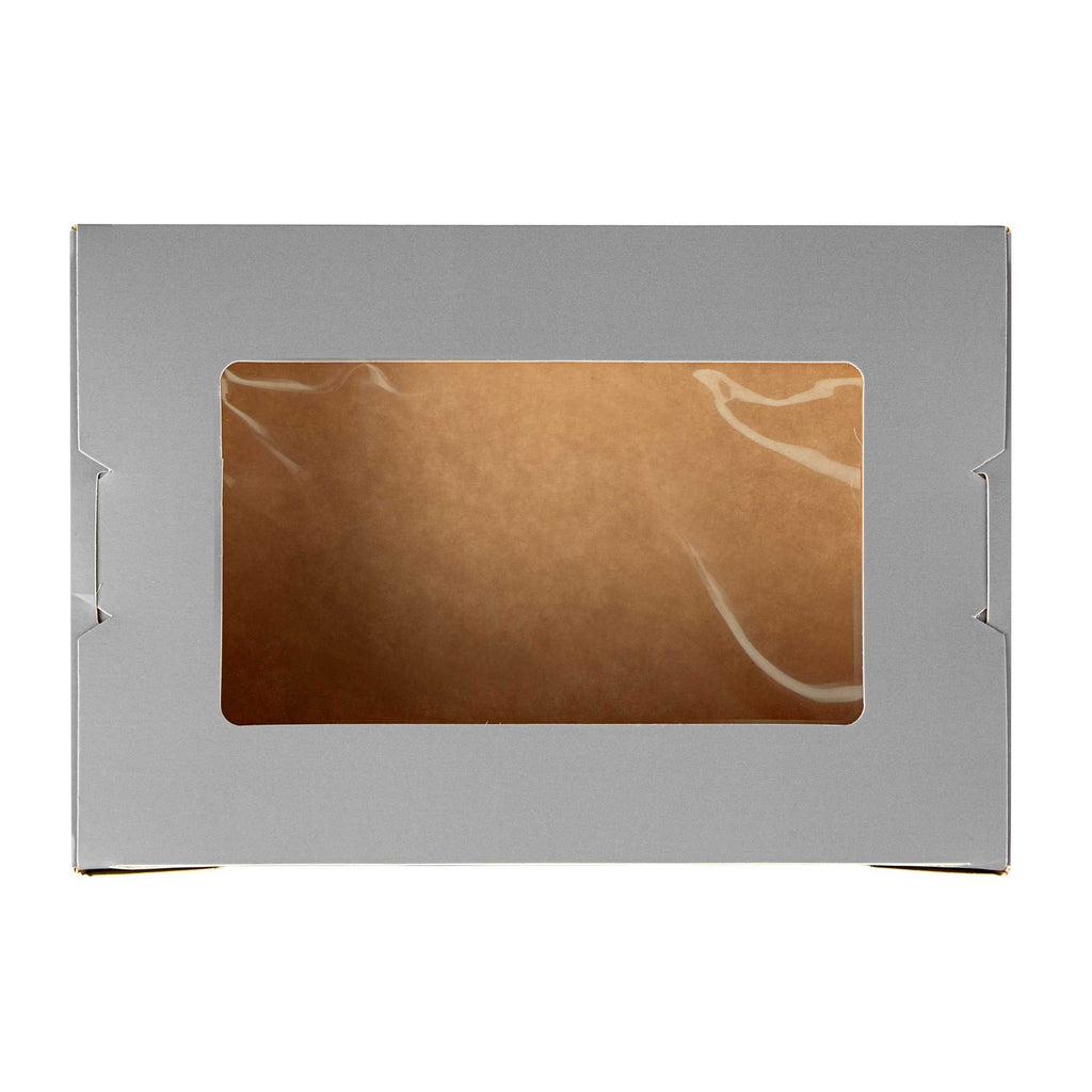 Cafe Vision 42 oz Gray Paper Take Out Container - Hinge Lock - 8" x 5 1/2" x 2" - 50 count box
