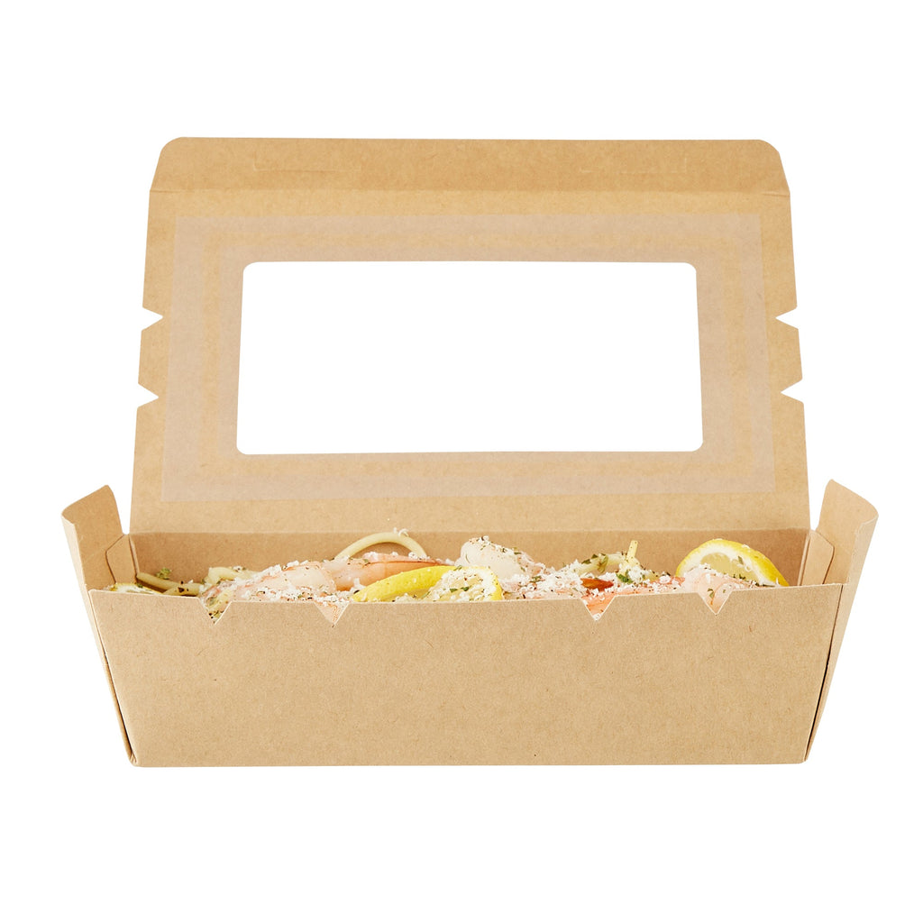 Cafe Vision 42 oz Kraft Paper Medium Take Out Container - Hinge Lock - 8'' x 5 1/2'' x 2'' - 50 count box