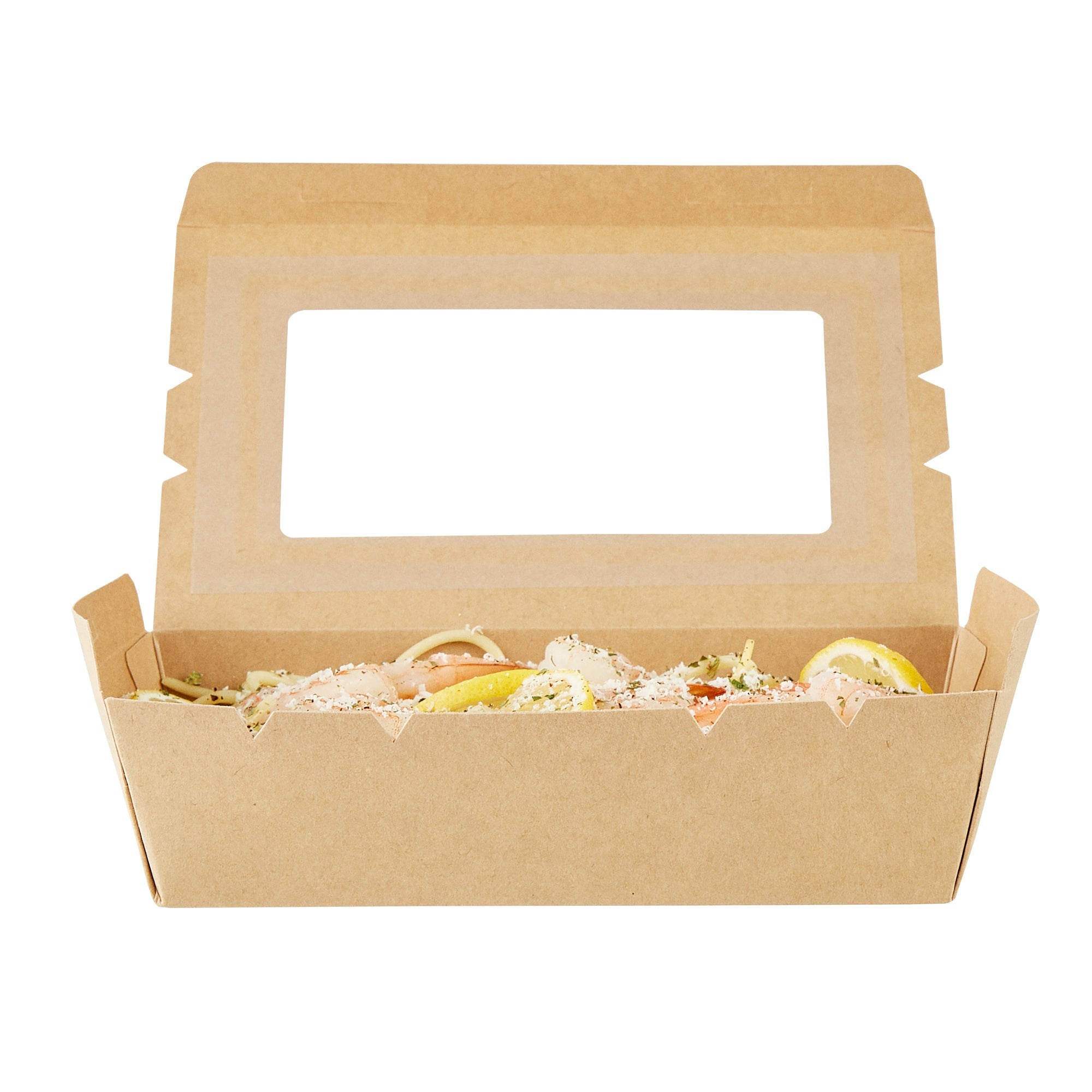 Cafe Vision 42 oz Kraft Paper Medium Take Out Container - Hinge Lock - 8'' x 5 1/2'' x 2'' - 50 count box