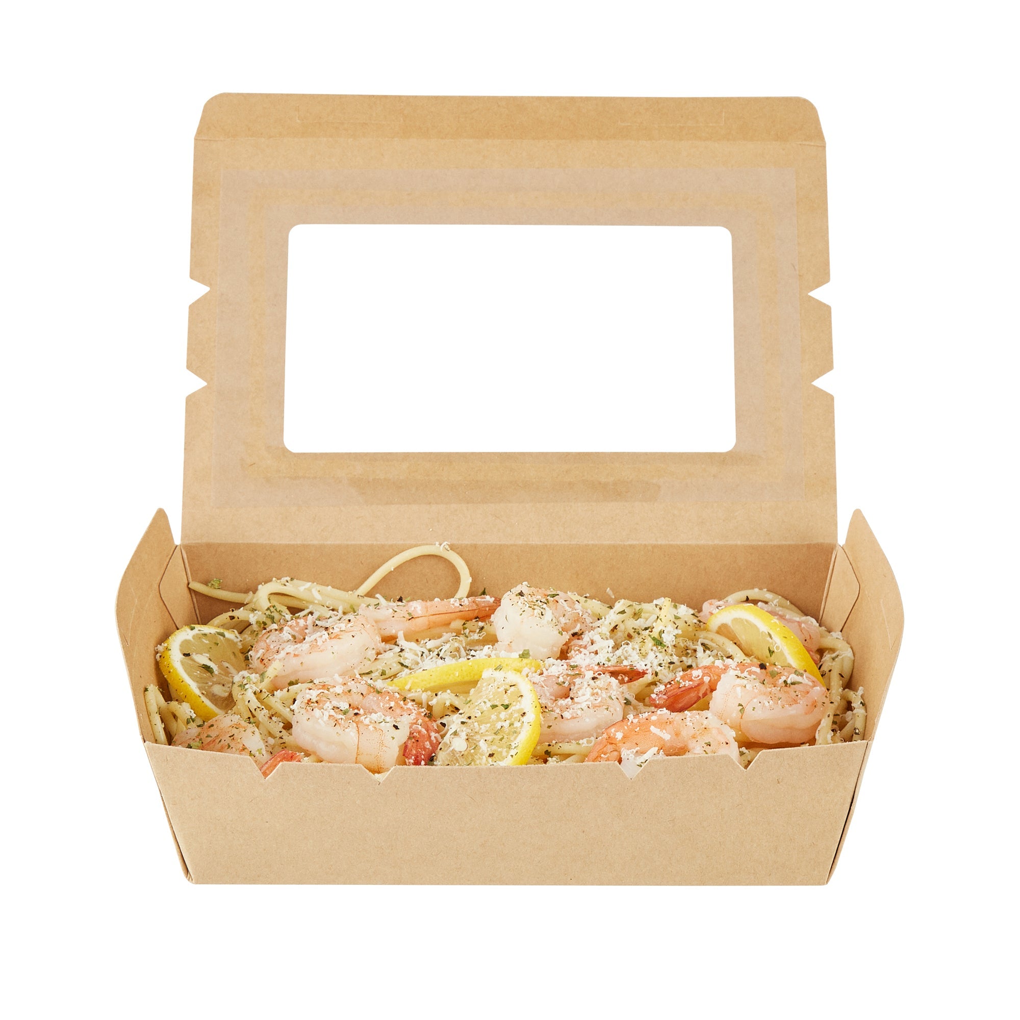 Cafe Vision 42 oz Kraft Paper Medium Take Out Container - Hinge Lock - 8'' x 5 1/2'' x 2'' - 50 count box