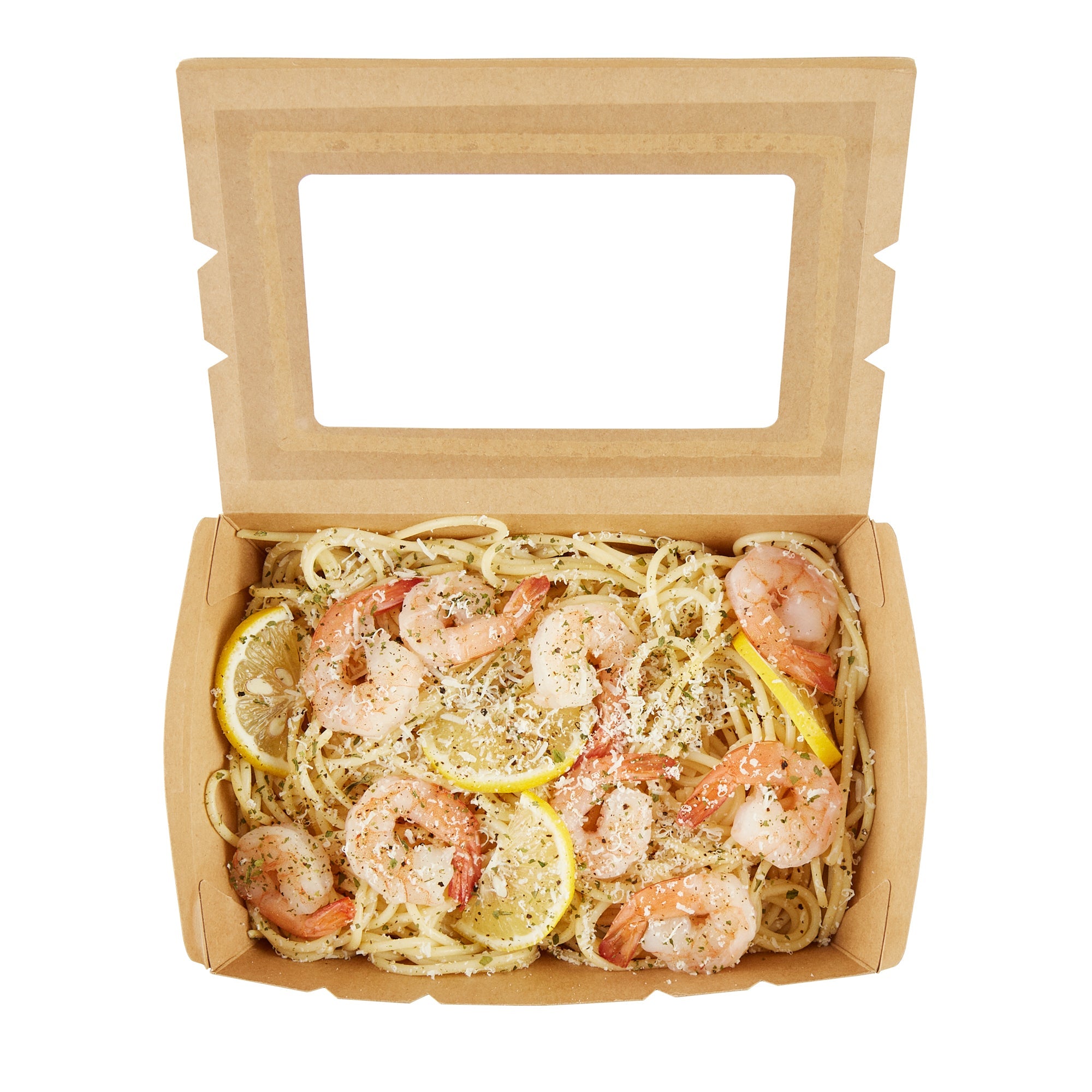 Cafe Vision 42 oz Kraft Paper Medium Take Out Container - Hinge Lock - 8'' x 5 1/2'' x 2'' - 50 count box