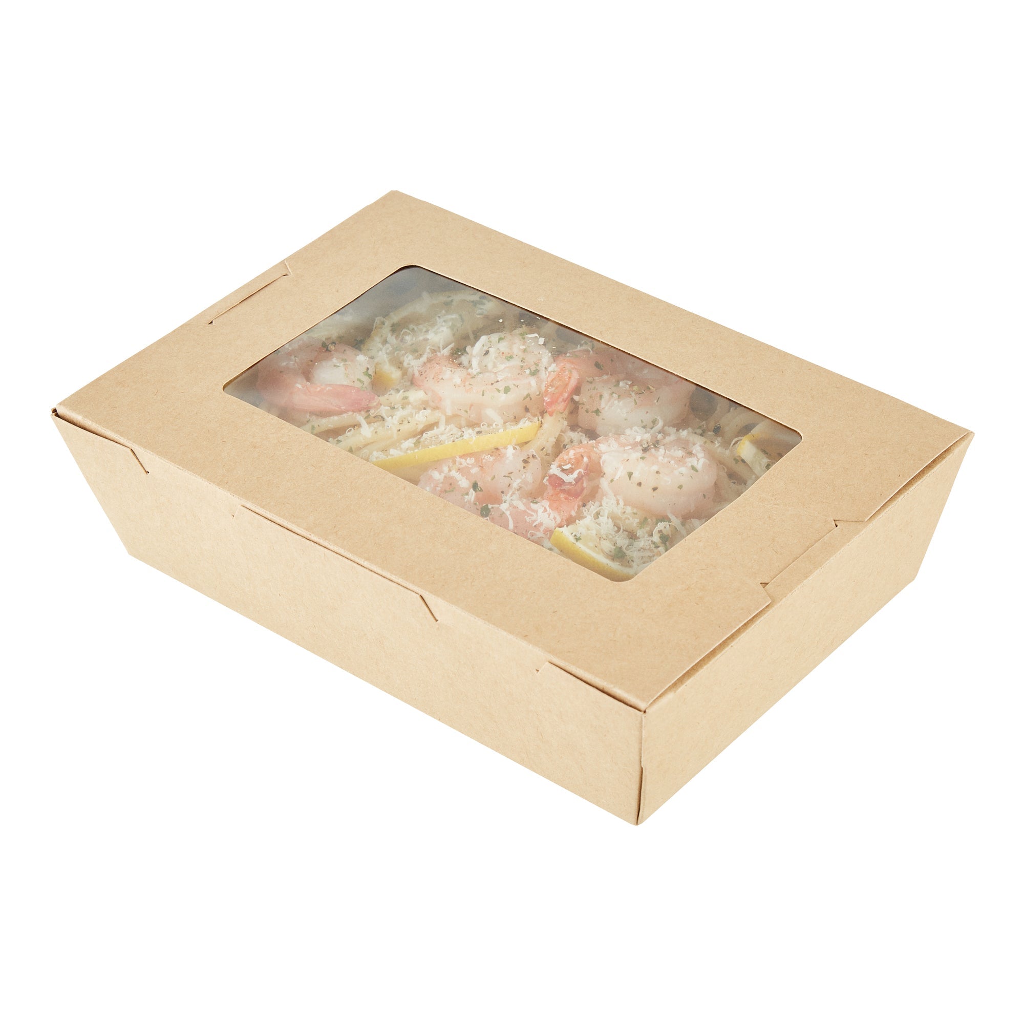 Cafe Vision 42 oz Kraft Paper Medium Take Out Container - Hinge Lock - 8'' x 5 1/2'' x 2'' - 50 count box