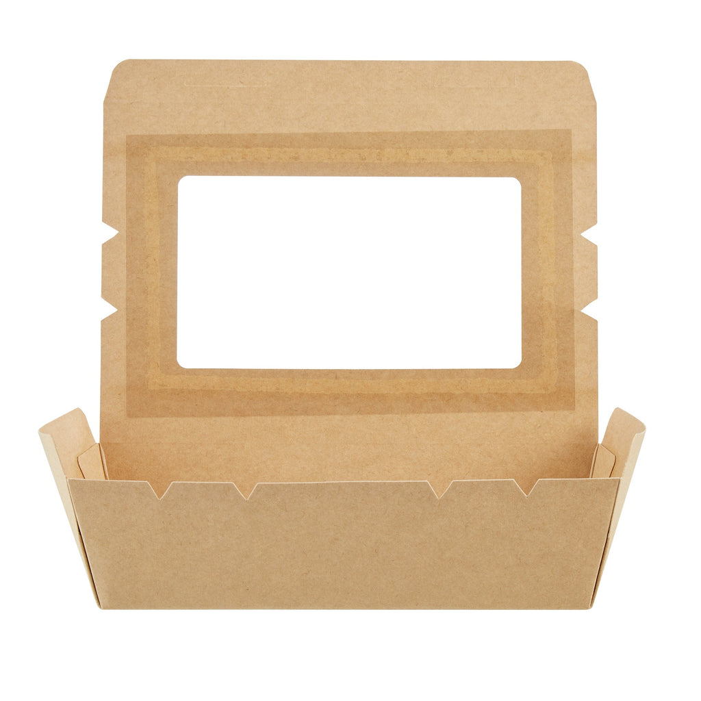 Cafe Vision 42 oz Kraft Paper Medium Take Out Container - Hinge Lock - 8'' x 5 1/2'' x 2'' - 50 count box