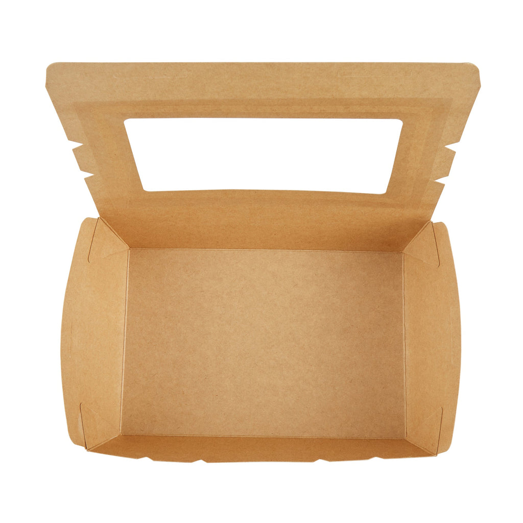 Cafe Vision 42 oz Kraft Paper Medium Take Out Container - Hinge Lock - 8'' x 5 1/2'' x 2'' - 50 count box