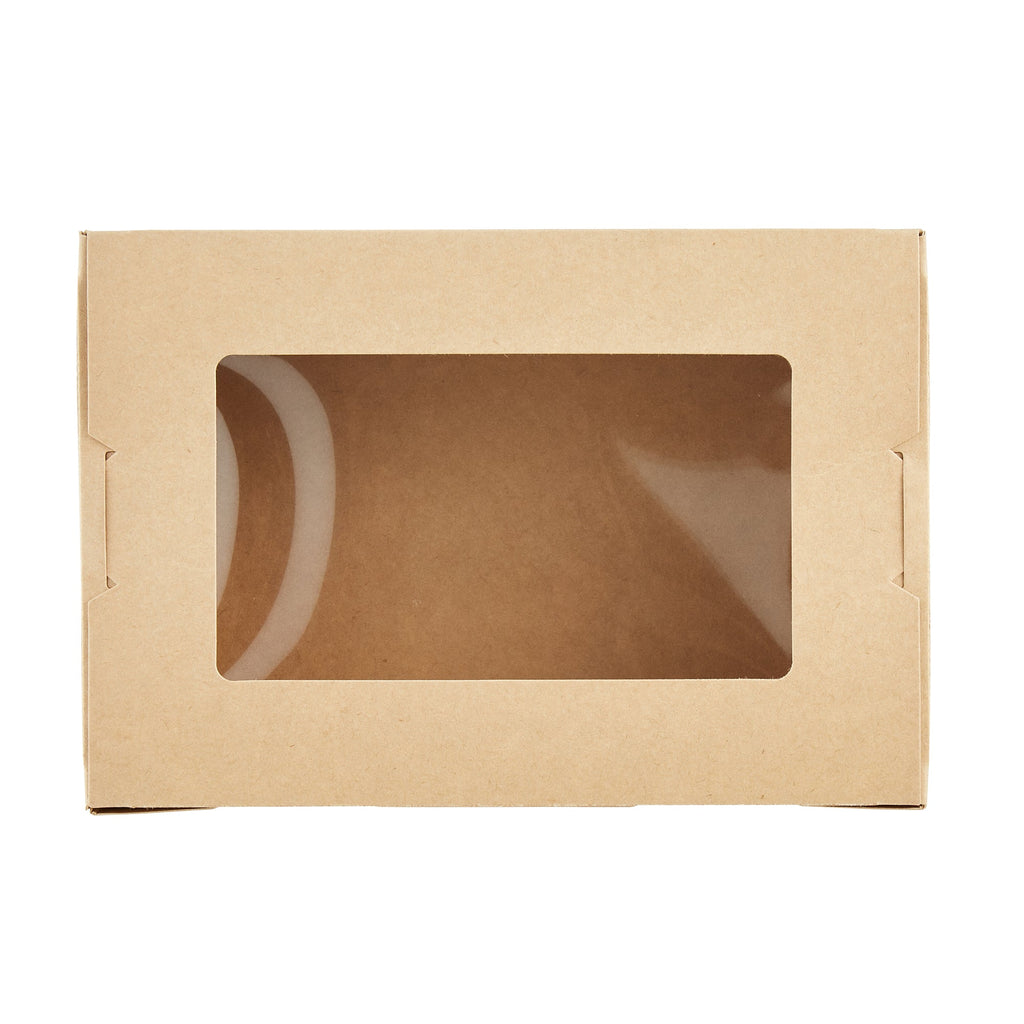 Cafe Vision 42 oz Kraft Paper Medium Take Out Container - Hinge Lock - 8'' x 5 1/2'' x 2'' - 50 count box