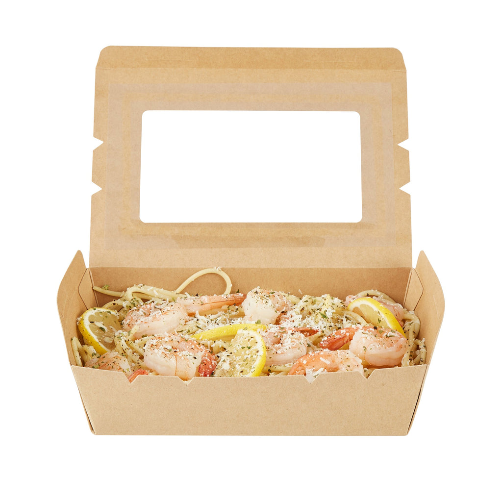 Cafe Vision 42 oz Kraft Paper Medium Take Out Container - Hinge Lock - 8'' x 5 1/2'' x 2'' - 200 count box