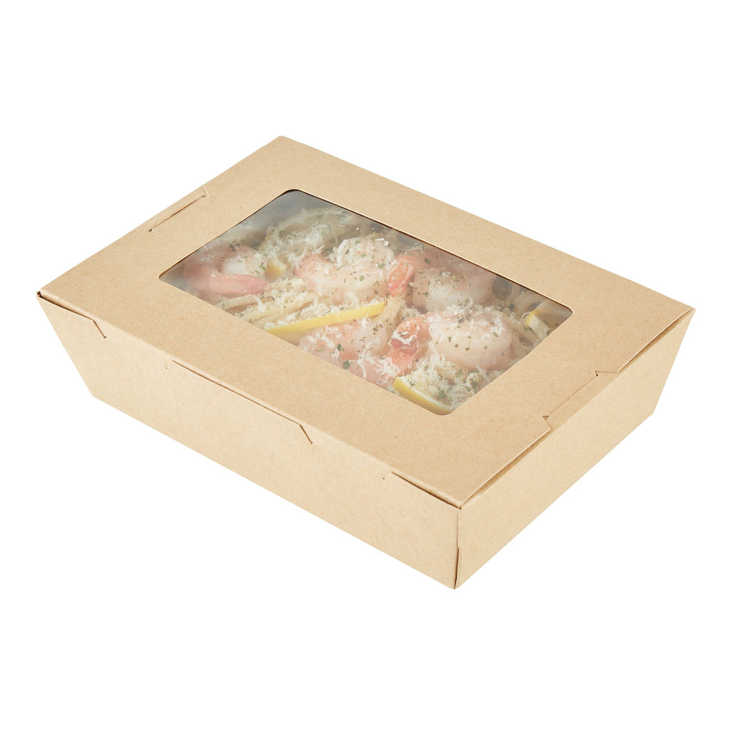 Cafe Vision 42 oz Kraft Paper Medium Take Out Container - Hinge Lock - 8'' x 5 1/2'' x 2'' - 200 count box