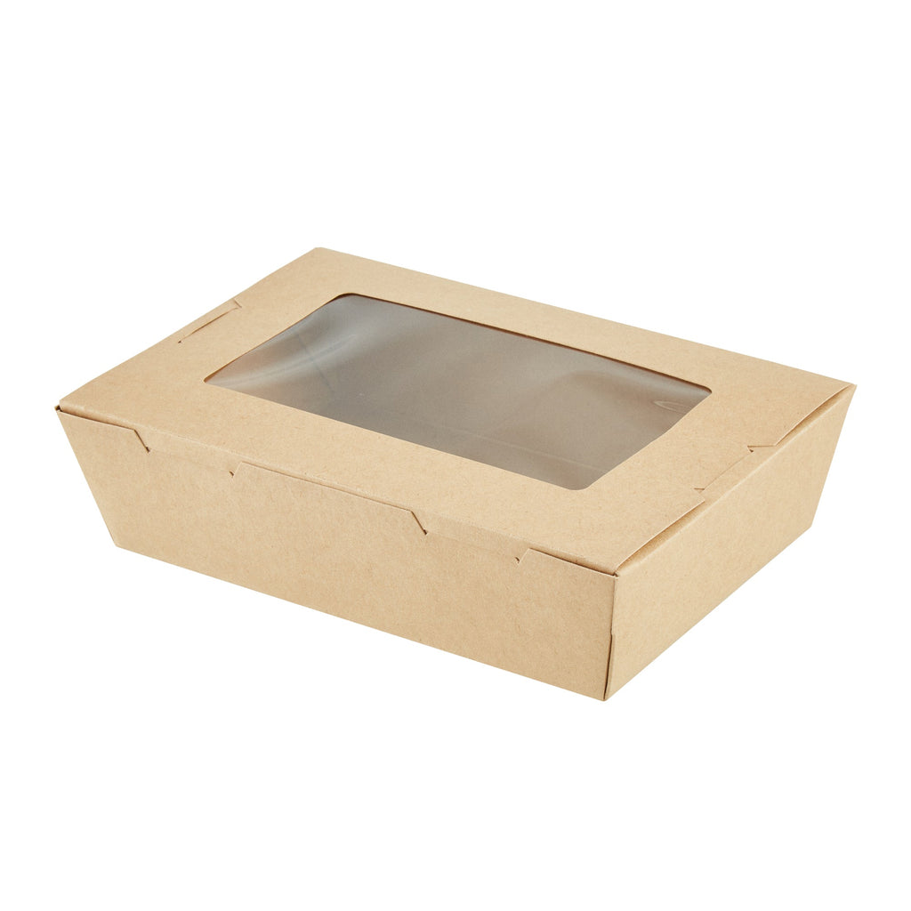 Cafe Vision 42 oz Kraft Paper Medium Take Out Container - Hinge Lock - 8'' x 5 1/2'' x 2'' - 200 count box