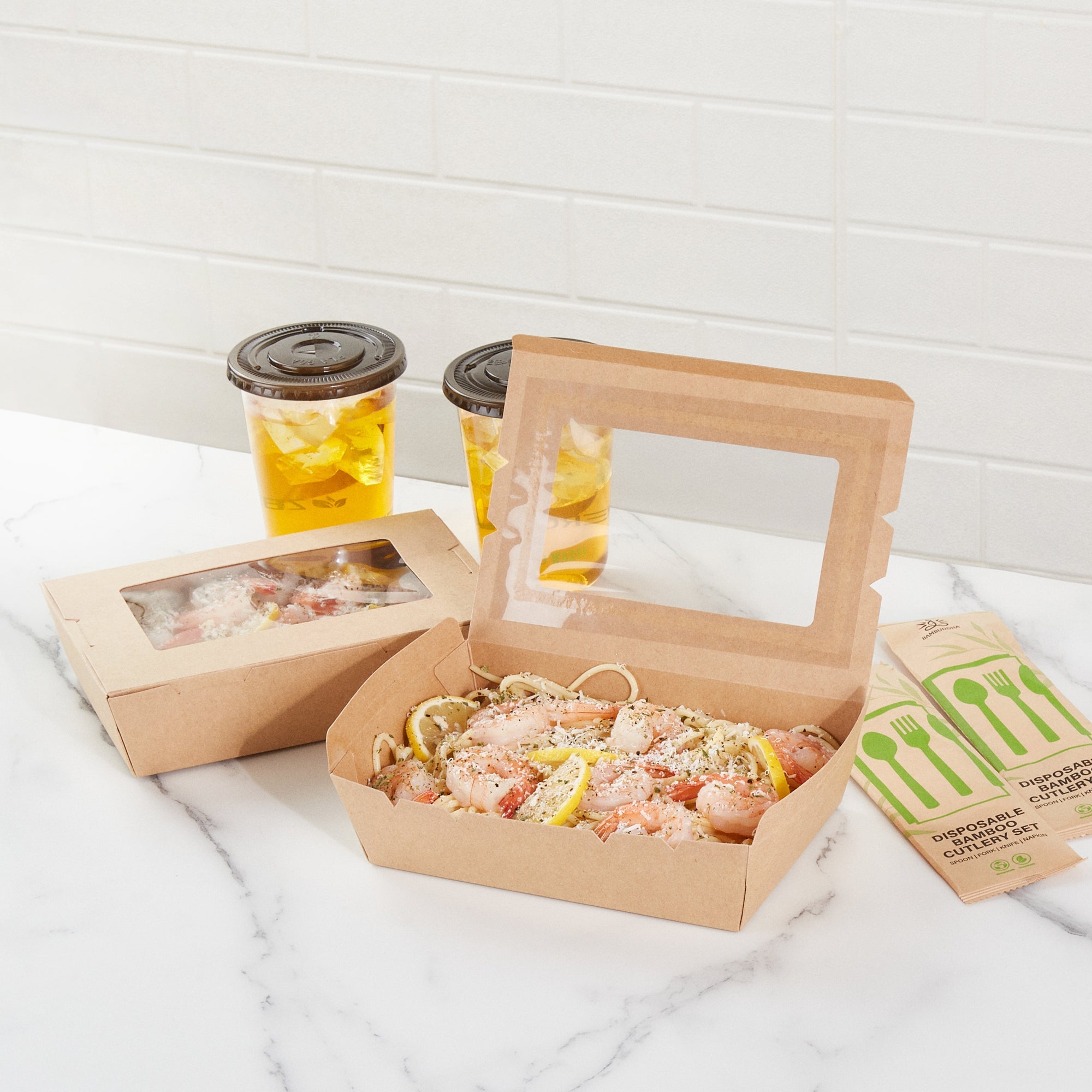 Cafe Vision 42 oz Kraft Paper Medium Take Out Container - Hinge Lock - 8'' x 5 1/2'' x 2'' - 200 count box