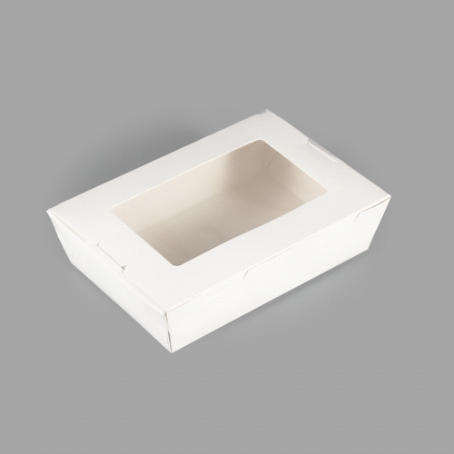 Cafe Vision 42 oz White Paper Medium Take Out Container - Hinge Lock - 8" x 5 1/2" x 2" - 200 count box