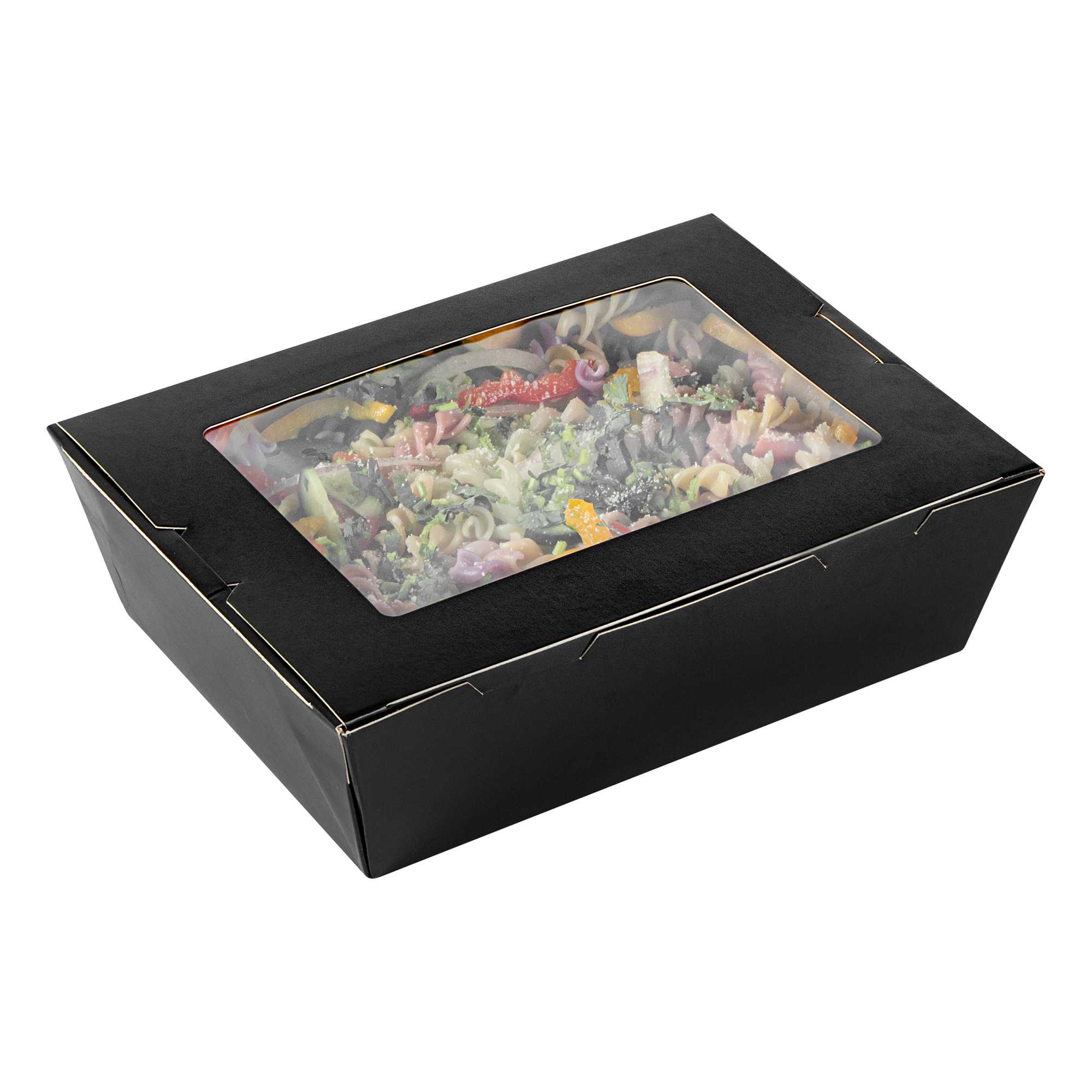 Cafe Vision 71 oz Black Paper Large Take Out Container - Hinge Lock - 8 3/4" x 6 1/2" x 2 1/2" - 50 count box