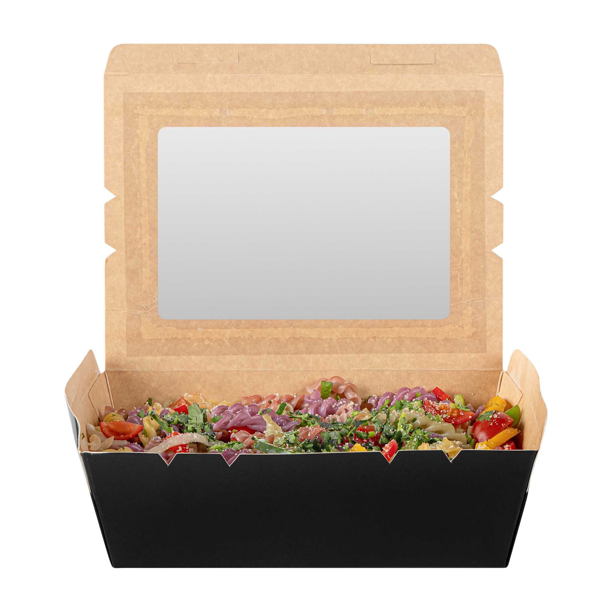 Cafe Vision 71 oz Black Paper Large Take Out Container - Hinge Lock - 8 3/4" x 6 1/2" x 2 1/2" - 50 count box