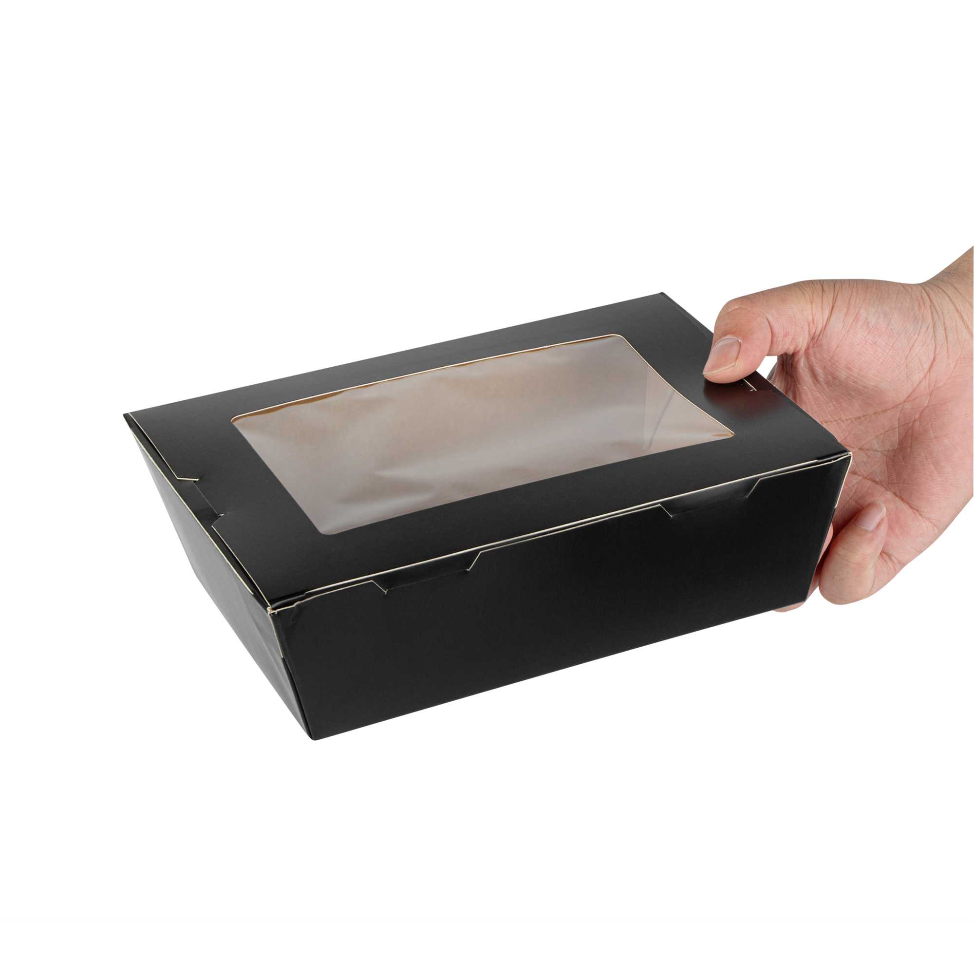 Cafe Vision 71 oz Black Paper Large Take Out Container - Hinge Lock - 8 3/4" x 6 1/2" x 2 1/2" - 50 count box