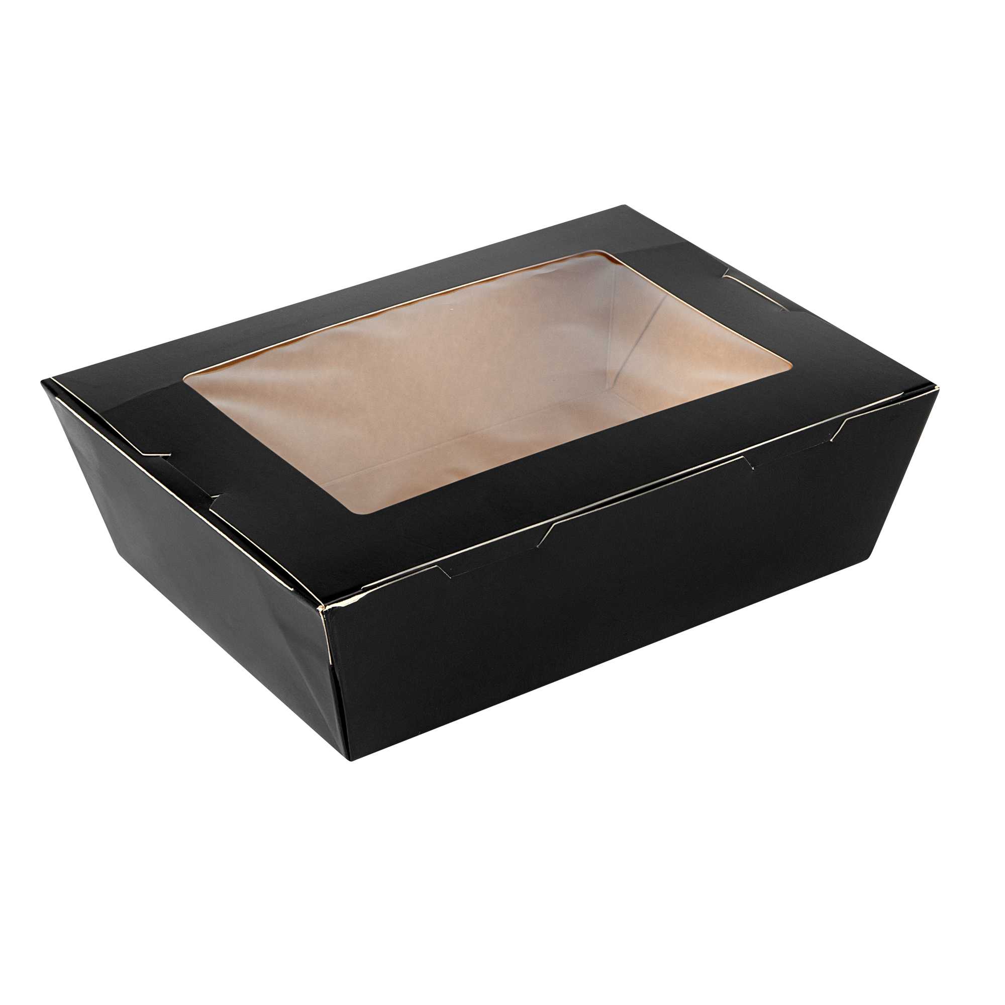 Cafe Vision 71 oz Black Paper Large Take Out Container - Hinge Lock - 8 3/4" x 6 1/2" x 2 1/2" - 50 count box