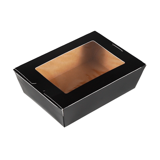 Cafe Vision 71 oz Black Paper Large Take Out Container - Hinge Lock - 8 3/4" x 6 1/2" x 2 1/2" - 200 count box