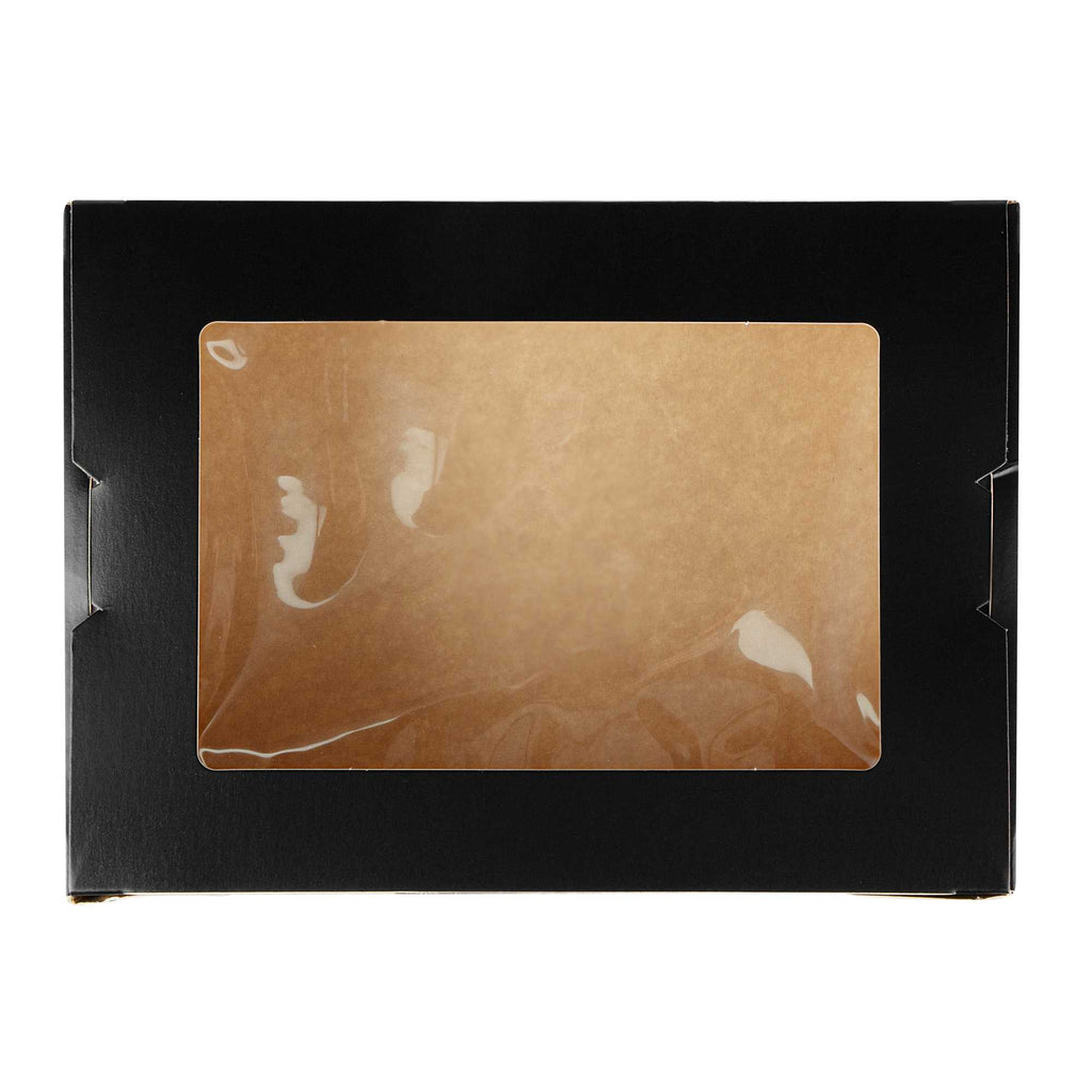 Cafe Vision 71 oz Black Paper Large Take Out Container - Hinge Lock - 8 3/4" x 6 1/2" x 2 1/2" - 200 count box