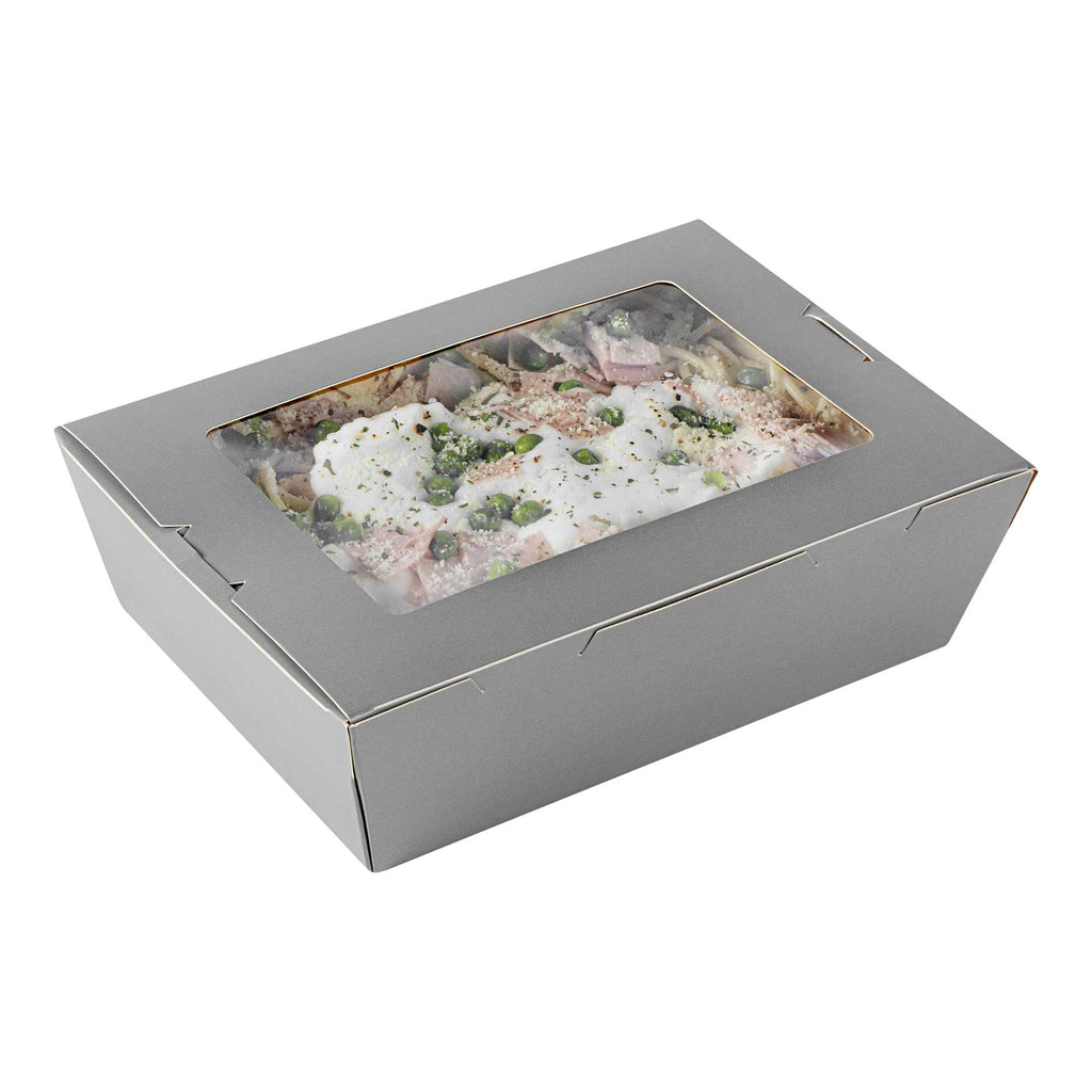 Cafe Vision 71 oz Gray Paper Take Out Container - Hinge Lock - 8 3/4" x 6 1/2" x 2 1/2" - 50 count box