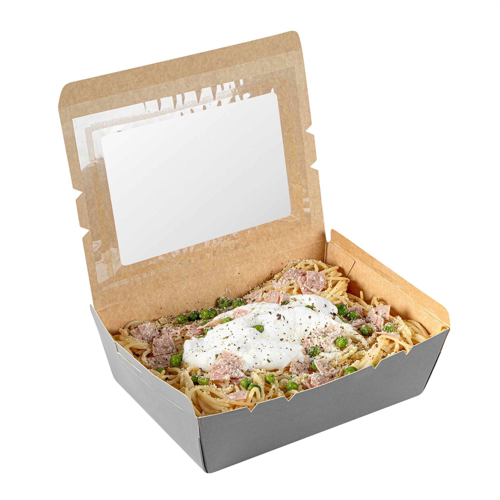 Cafe Vision 71 oz Gray Paper Take Out Container - Hinge Lock - 8 3/4" x 6 1/2" x 2 1/2" - 200 count box