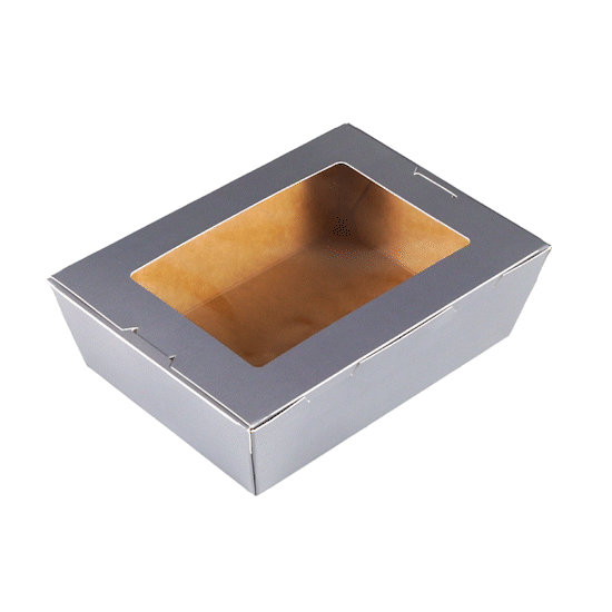 Cafe Vision 71 oz Gray Paper Take Out Container - Hinge Lock - 8 3/4" x 6 1/2" x 2 1/2" - 200 count box