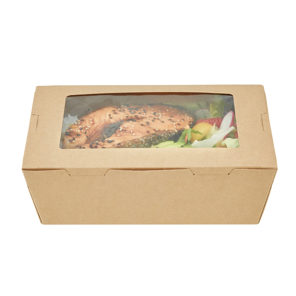 Cafe Vision 71 oz Kraft Paper Large Take Out Container - Hinge Lock - 8 3/4'' x 6 1/2'' x 2 1/2'' - 50 count box