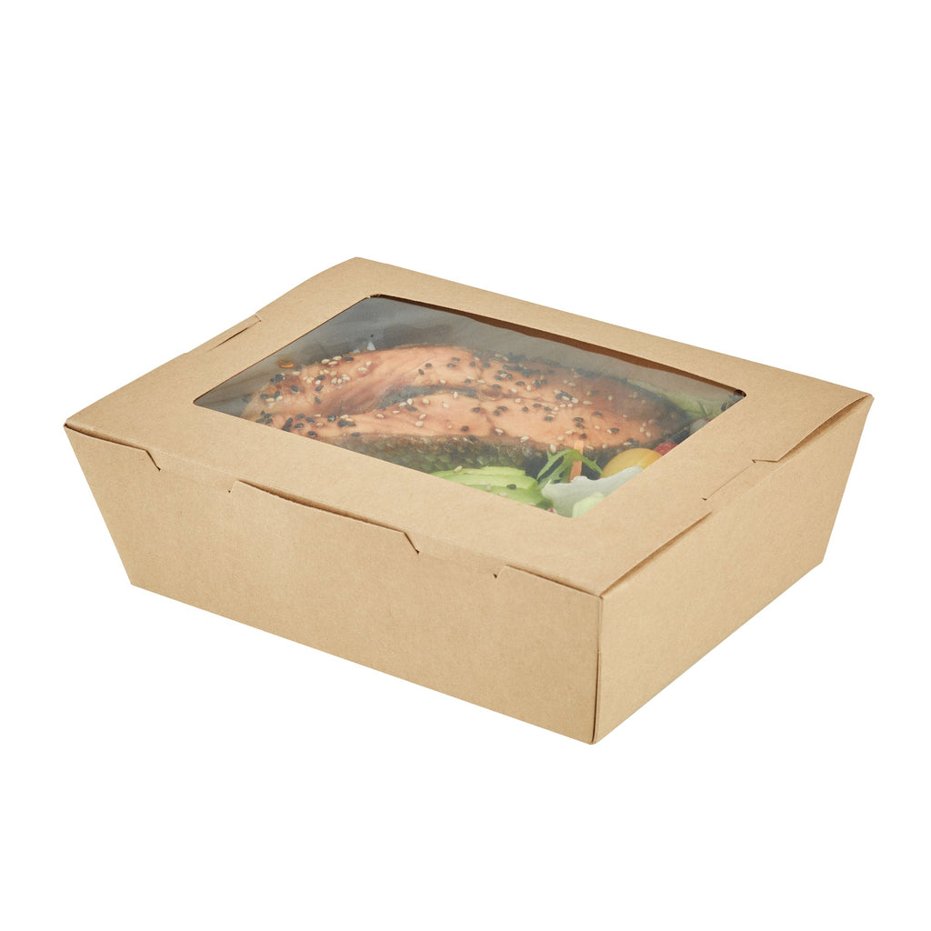 Cafe Vision 71 oz Kraft Paper Large Take Out Container - Hinge Lock - 8 3/4'' x 6 1/2'' x 2 1/2'' - 50 count box