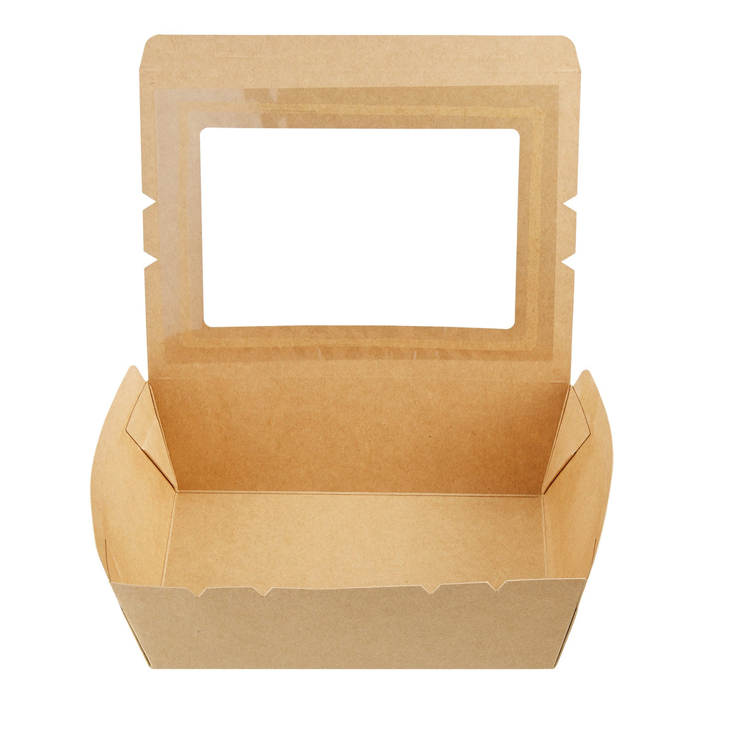 Cafe Vision 71 oz Kraft Paper Large Take Out Container - Hinge Lock - 8 3/4'' x 6 1/2'' x 2 1/2'' - 50 count box