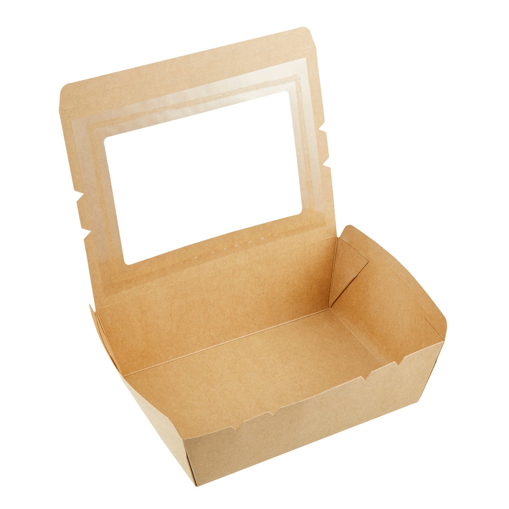 Cafe Vision 71 oz Kraft Paper Large Take Out Container - Hinge Lock - 8 3/4'' x 6 1/2'' x 2 1/2'' - 50 count box
