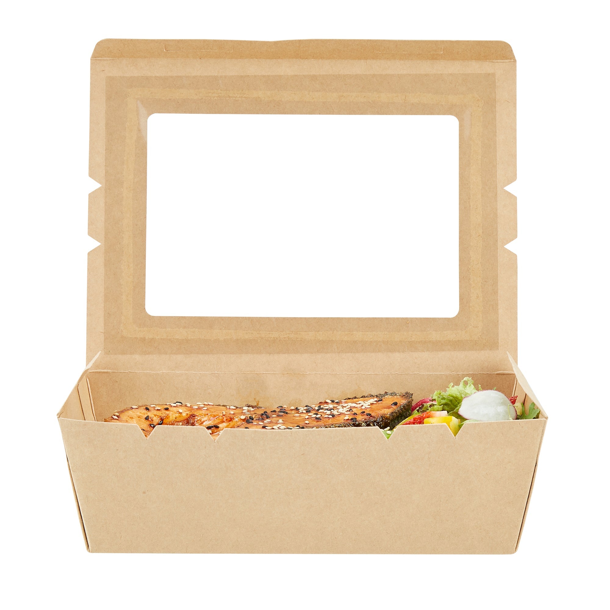 Cafe Vision 71 oz Kraft Paper Large Take Out Container - Hinge Lock - 8 3/4'' x 6 1/2'' x 2 1/2'' - 200 count box