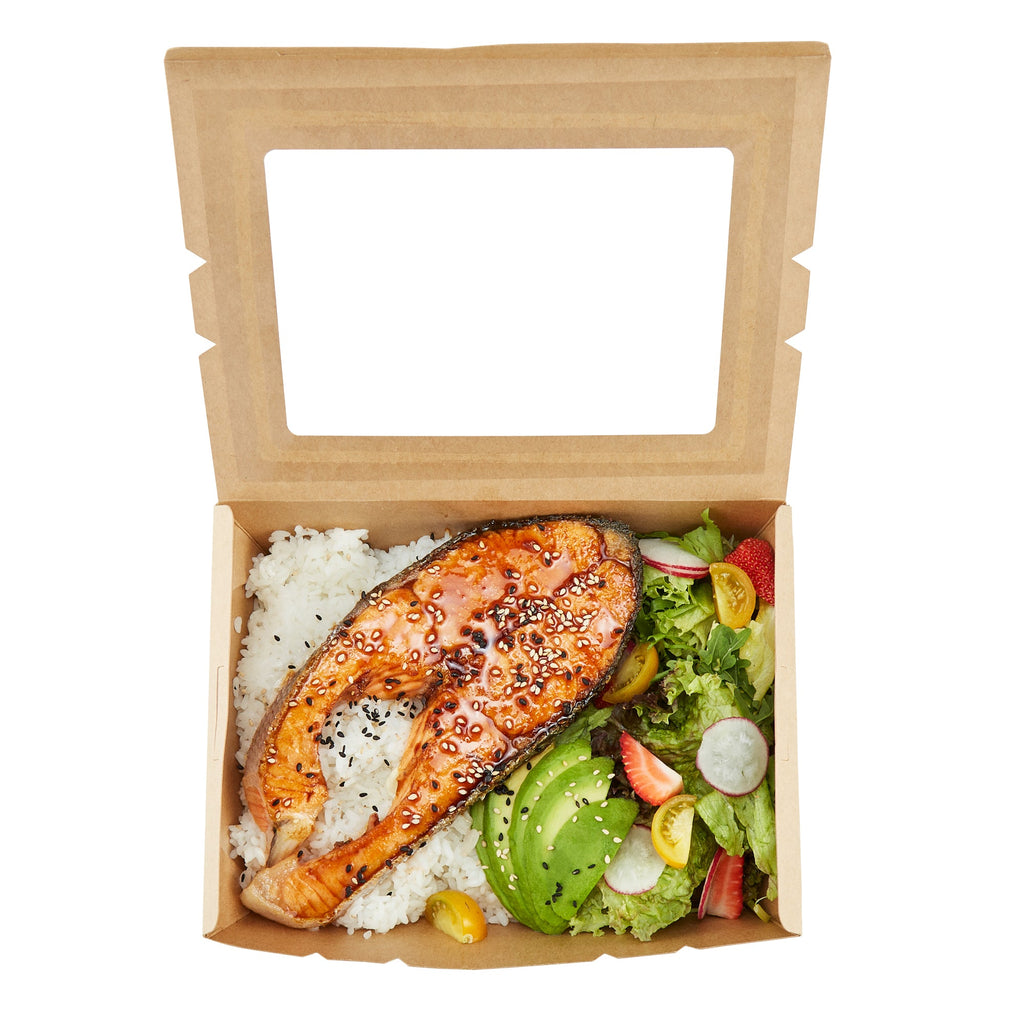 Cafe Vision 71 oz Kraft Paper Large Take Out Container - Hinge Lock - 8 3/4'' x 6 1/2'' x 2 1/2'' - 200 count box